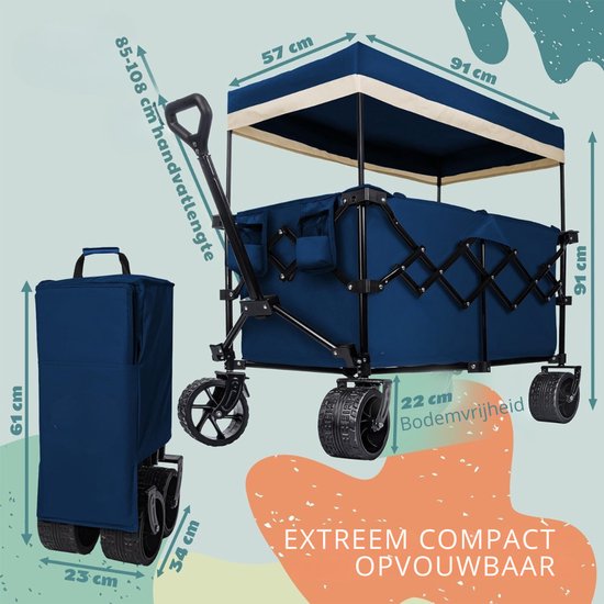 Aura® Bolderkap Opvouwbaar Luchtbanden - Bolderkar - Bolderkar Opvouwbaar - Blauw - 90cm x 50cm x 10cm — afbeelding 2