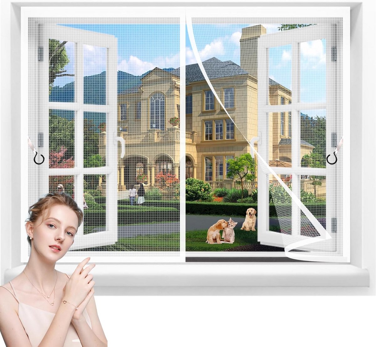 Horraam 60x140cm Wit - Eenvoudig te Installeren Zonder Boren - Inclusief Anti-Insectennet
