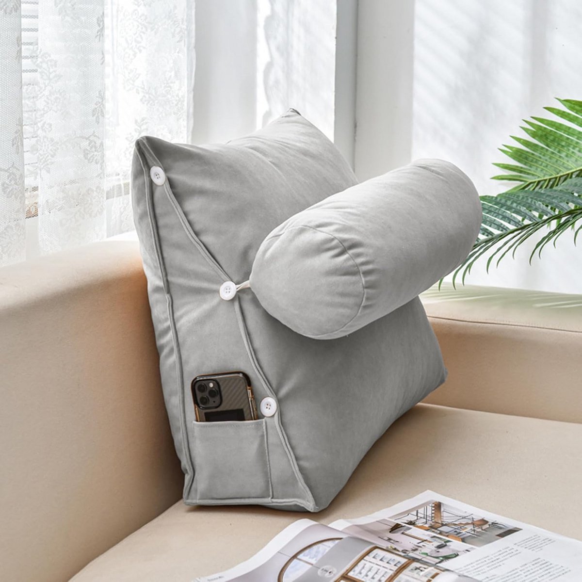 Verstelbaar Driehoekig Leeskussen - Rugsteun Kussen voor Bed en Bank (45x45x20 cm)