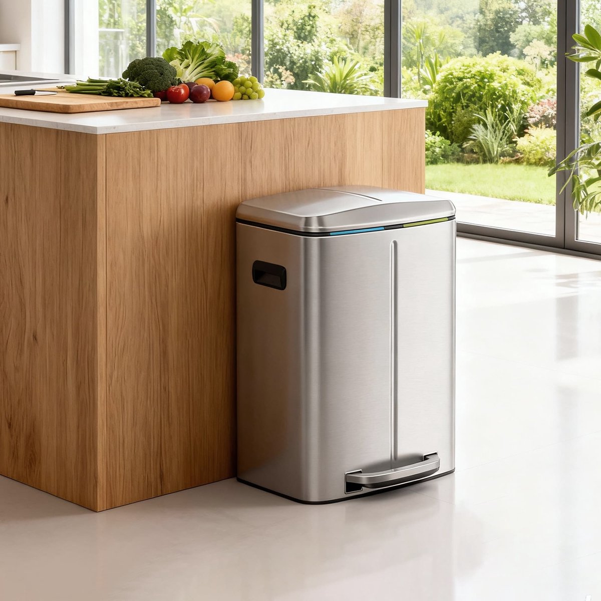 Keukenafvalbak – Metaal – Wit – Dubbel compartiment met soft-close systeem en plastic binnenemmers
