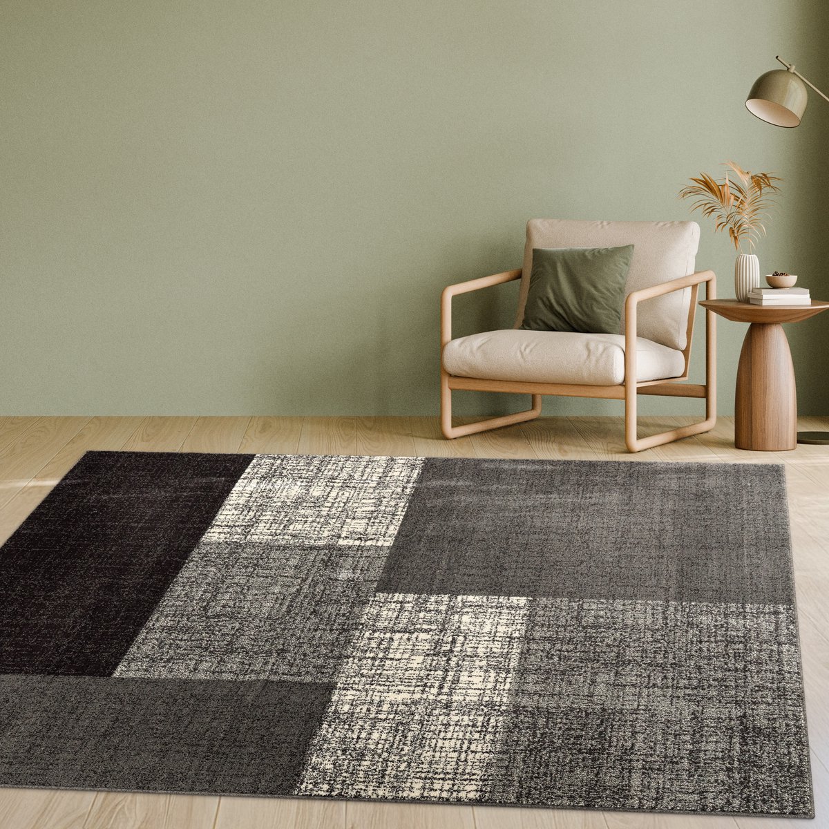 Paco Home Designvloerkleed Modern Geruit Laagpolig Ontwerp Gemêleerd In Grijs Crème Bruin 140x200 cm