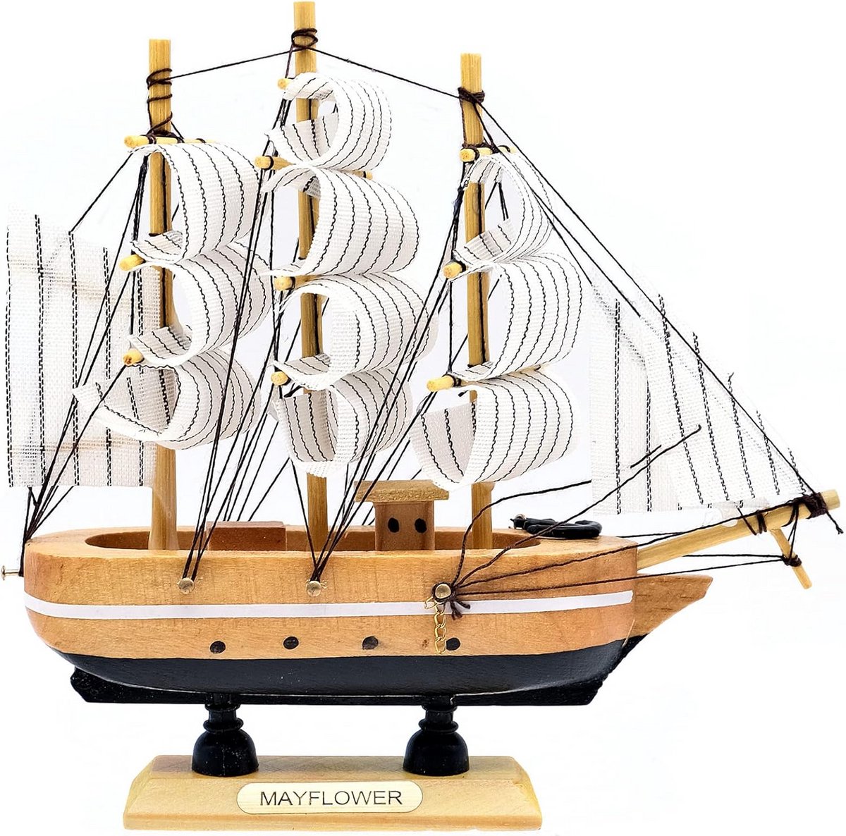 Houten Zeilboot Model Decoratie 16cm - Maritiem Huisdecoratie Kantoor
