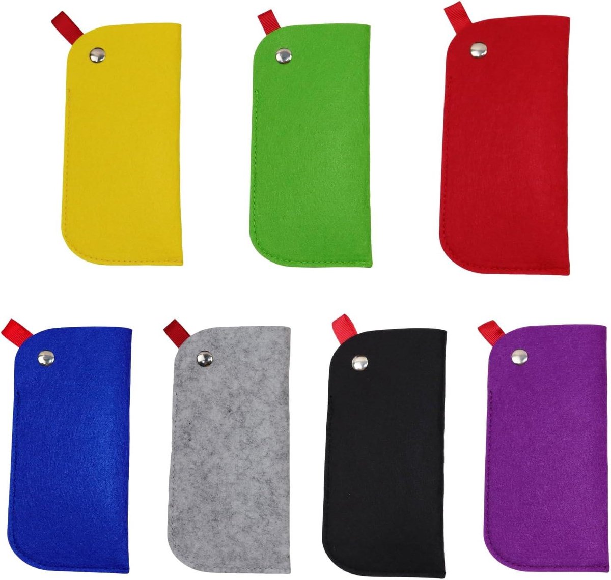 Vilten glazen opbergtas met 7 stuks, opvouwbaar en draagbaar, rood, brillenaccessoires.