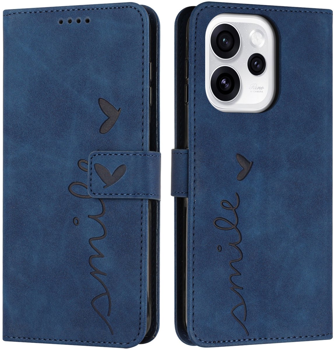 Coverup Hoesje - Geschikt voor OPPO Reno15 F Hoesje - Coverup Smile Book Case - Blauw