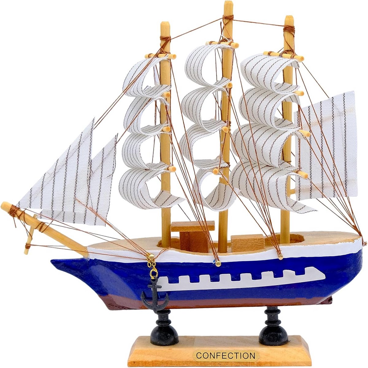 Houten Zeilboot Model 24 cm - Decoratief Mediterraan Zeilschip voor Thuis en Kantoor