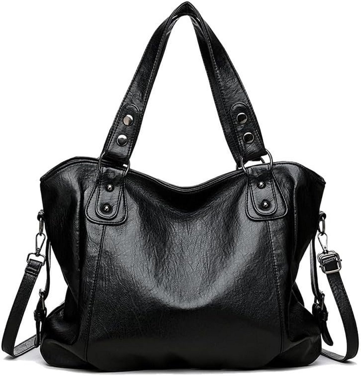 Grote Dames Schoudertas Hobo Tas Tote Tas met Lange Band Handtas Schoudertas Zwart