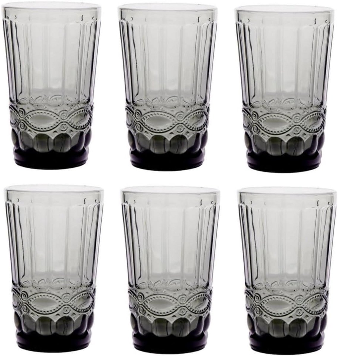 Set van 6 Vintage Gekleurde Wijnglazen met Reliëfpatroon