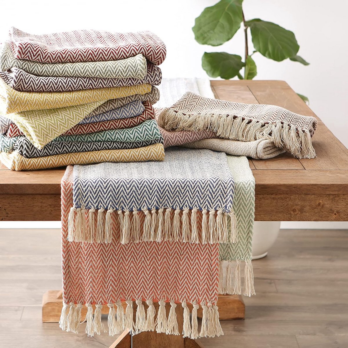 Chevron Tafelloper - Geweven Tafel Runner, 15x108 Inch - Frans Blauw