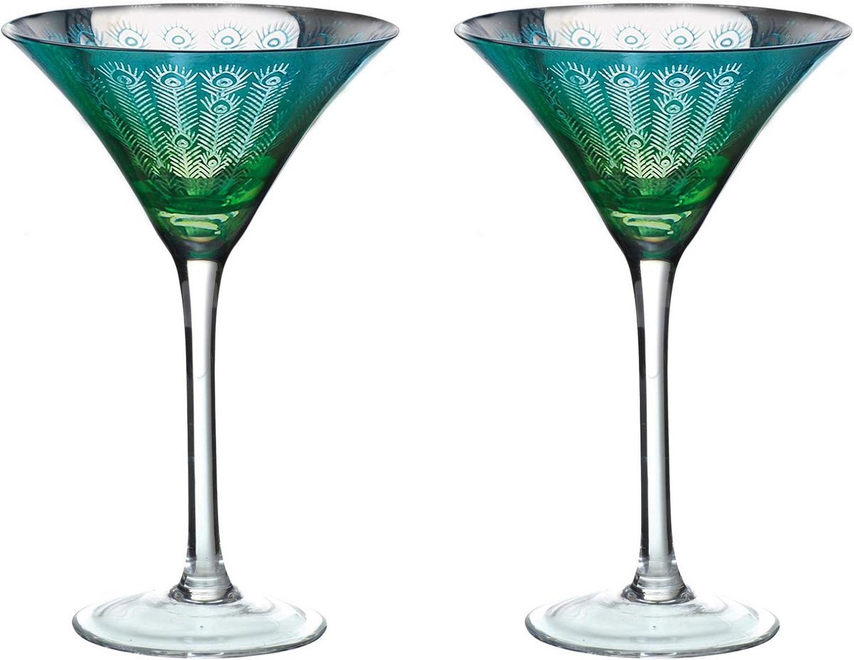 Set van 2 Pauwen Martini Glazen - Kleurrijk Cocktail Glas