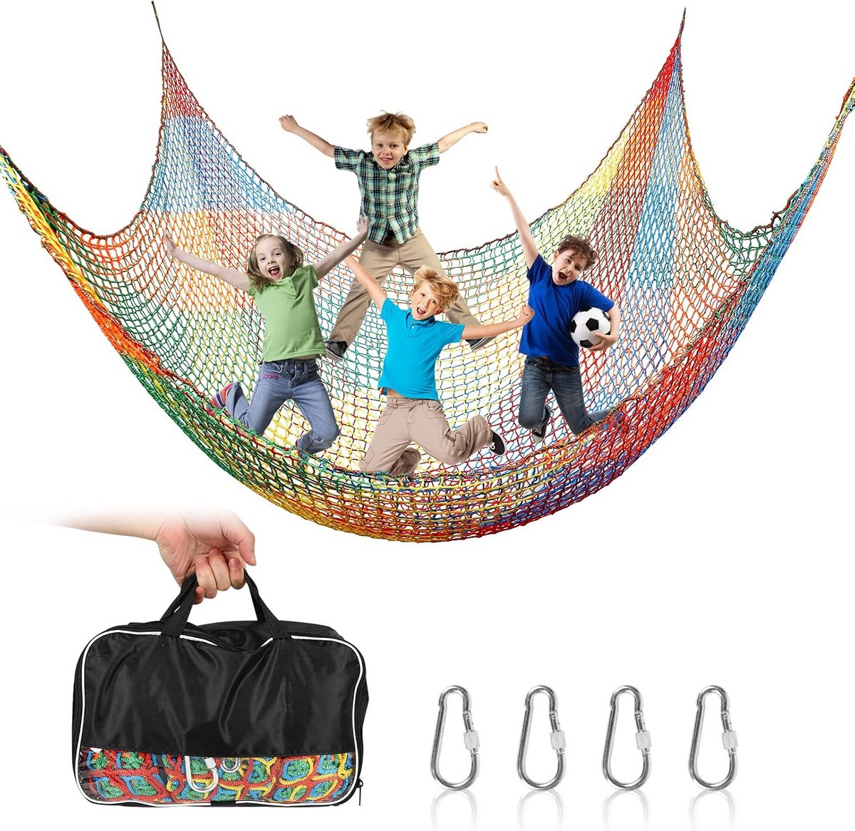 Klimnet Speelplaats - Veiligheidsnet Tuin - Buiten Spelen - Dubbellaags Ontwerp - 1 x 3 m - Regenboogkleuren