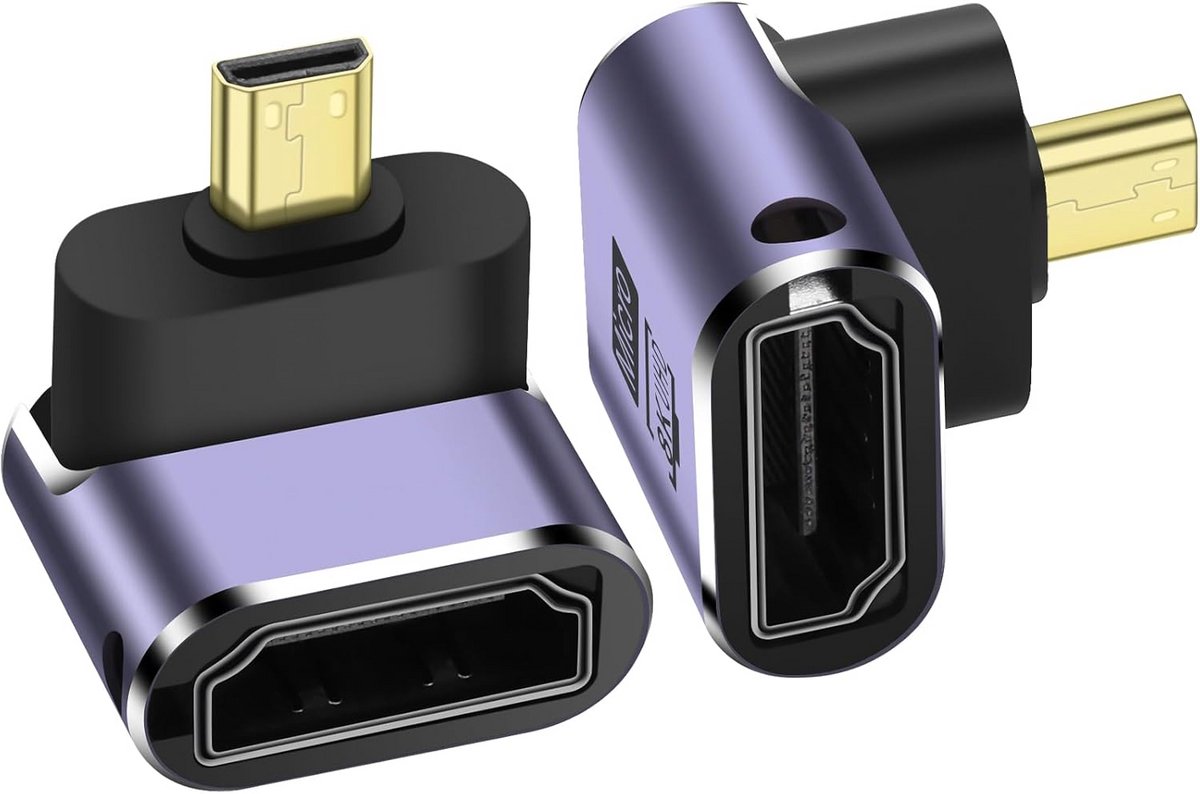 2-Pack 90 Graden Hoek Micro HDMI naar HDMI Adapter voor 8K Ultra HD