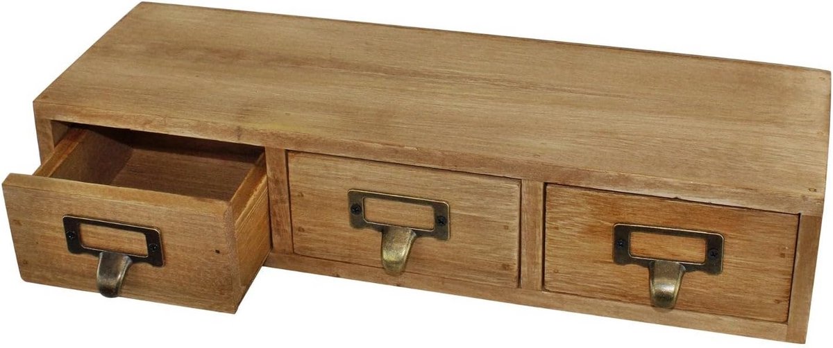 Set van 3 Kleine Houten Opberglades - Bureau Organizer met Labelruimte