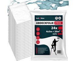 KOTARBAU® 24-delig Set Afdekfolie Set, Polyethyleen, 4 x 5 m, Transparant, Schilderfolie Sterk Herbruikbaar, Afdekfolie Voor Binnen En Buiten, Beschermfolie Grote Oppervlakken