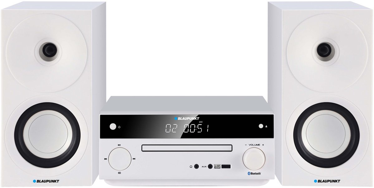 Blaupunkt - Stereo set - Speaker - FM-radio, AUX-aansluiting en USB-aansluiting, Bluetooth, HDMI-ingang, wekker, LED-display, kleur wit, MS30.02BT