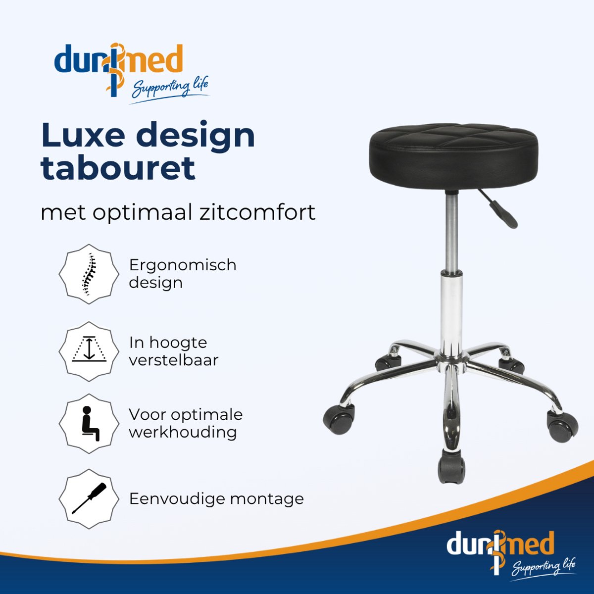 Dunimed Luxe Tabouret - Werkkruk met Wielen - Ergonomische - afbeelding 2