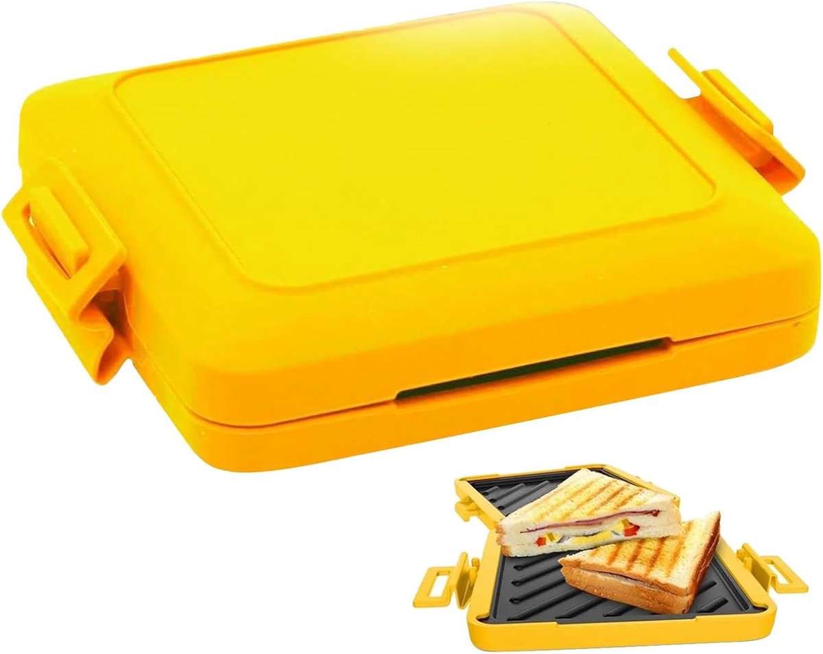 Magnetron Tosti Maker - Snelle Lunch - Thuis Koken - Antiaanbaklaag - 17x14x3 cm - Geel