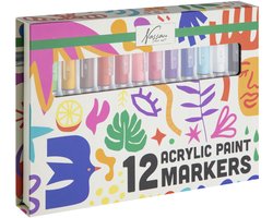 Nassau Fine Art Acrylic Paint Markers 12 Stuks – Acrylverf Stiften – Dekkend op Steen, Hout, Glas & Canvas – Sneldrogend & Watervast – Verfstiften Set voor DIY & Creatieve Projecten