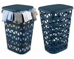 Curver Wasmand met deksel - 2x - ventilatiegaatjes - blauw - kunststof - 55 ltr - 42 x 34 x 60 cm