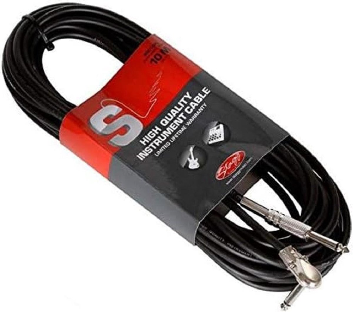 Instrumentkabel 10 Meter Zwart - Jack naar Haakse Jack Gitaarkabel