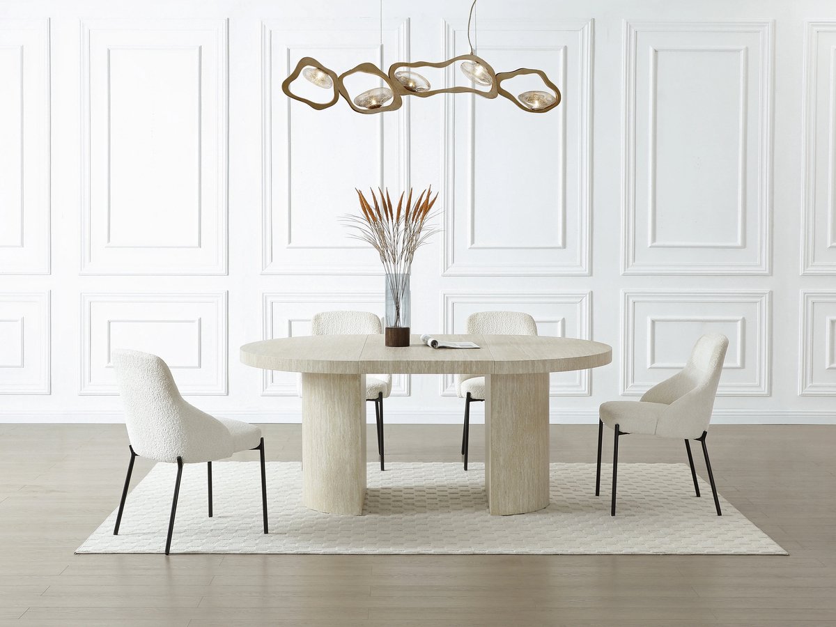 Uitschuifbare Eettafel SIDRINA Luxe Ovaal MDF Travertijn 120-240x120x76 cm – 4 tot 12 Personen – Modern Design – Abkantoor