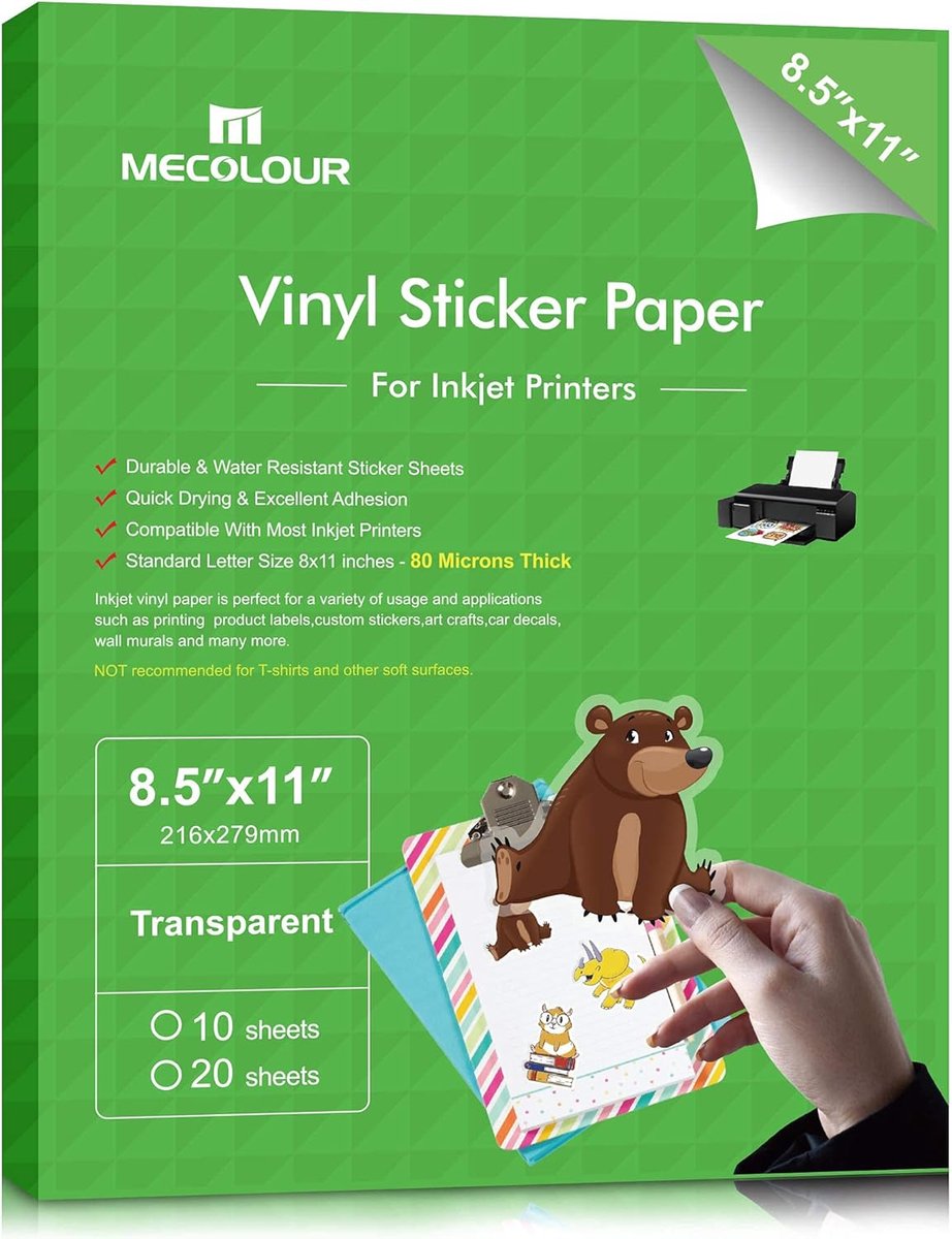 Transparant Afdrukbaar Vinyl Stickerpapier voor Inkjetprinters - 20 Vellen