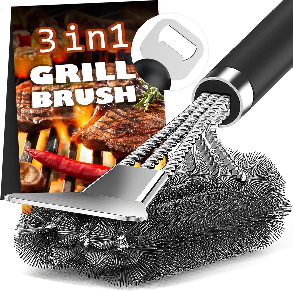Stevige BBQ Borstel met Schraper voor Grillroosters - Efficiënte Reiniging