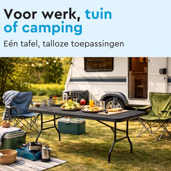 BRASQ Inklapbare Vouwtafel Zwart - 180x70x74cm- Campingtafel - Klaptafel - Weerbestendig - Tafel met draaghandvat van Merkloos — afbeelding 5
