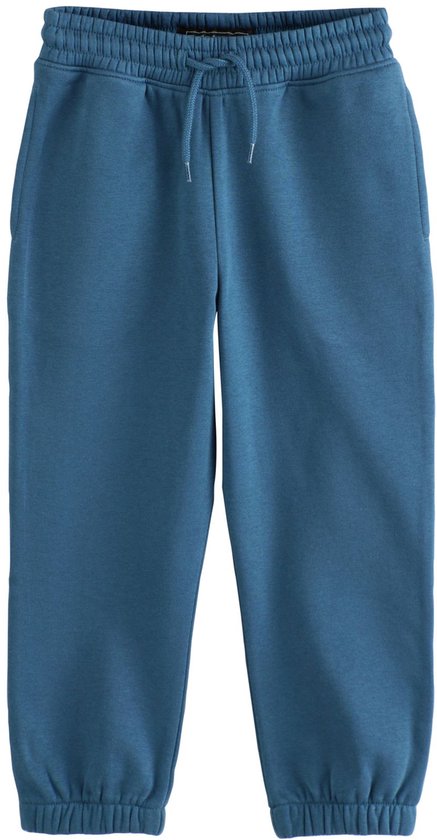 Blauwe joggingbroek met trekkoord, elastische tailleband en boorden.
