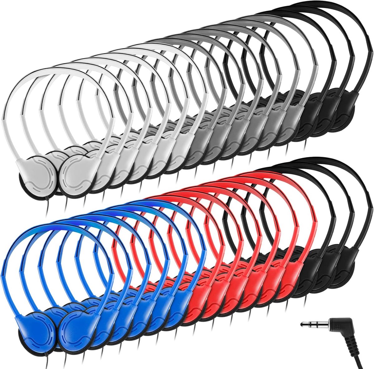 Hoofdtelefoon Set - Oordopjes Bulk - Klas Lokaal - Individueel Verpakt - 30 Stuks - Diverse Kleuren