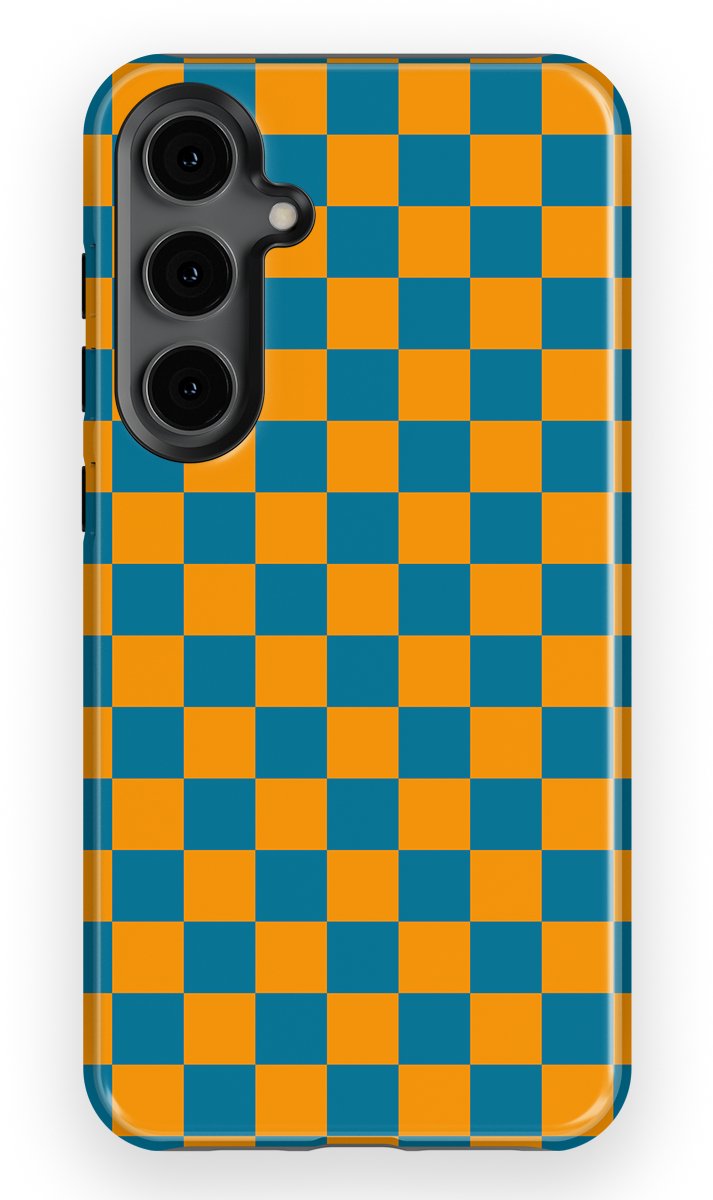 Design Hoesje Samsung Galaxy S24 Plus | Geschikt Voor Mag | Tiny Squares Checkered Print | Backcover Samsung Galaxy S24 Plus Petrol Pop