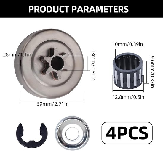 3/8" 6T tandwielkoppelingsset, 3/8" 6Z tandwielset geschikt voor naaldlagers en borgringen, geschikt geschikt voor geschikt voor MS170, MS180, MS210, MS230 en MS250 kettingzagen. — afbeelding 2