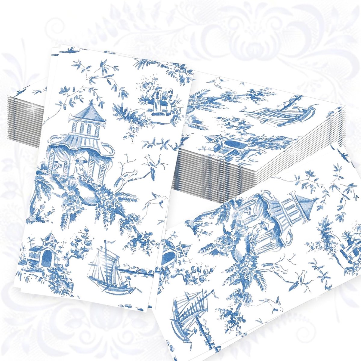 20 Cocktail Servetten Stoffig Blauw Bloemen voor Feest Bruiloft Babyshower Diner