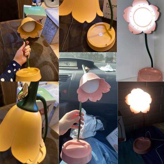 Bureaulamp, oplaadbare LED-leeslamp, verstelbare zwanenhals, dimbaar, oogvriendelijk nachtlampje met aanraakbediening, leuk tafellampje voor lezen in studentenkamer of slaapkamer, Roze van Zyronn — afbeelding 5