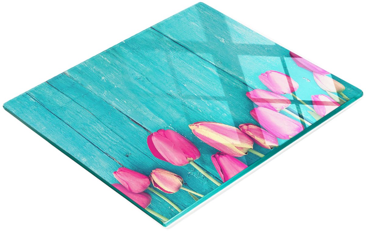 Serveerplank van gehard glas met tulpmotief, 60x52 cm