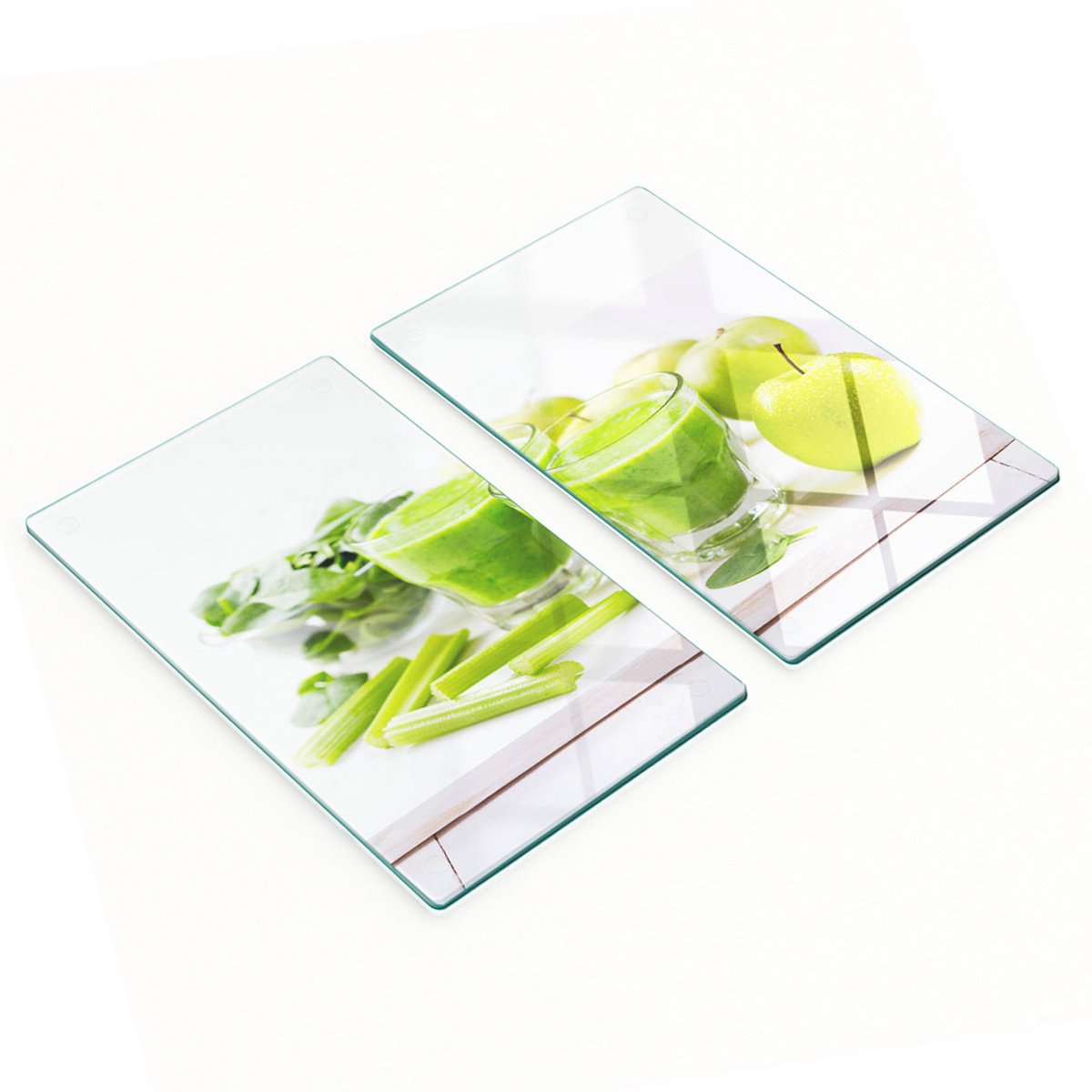 Stijlvolle en duurzame glazen snijplanken met groene cocktailprint, 2x30x52 cm