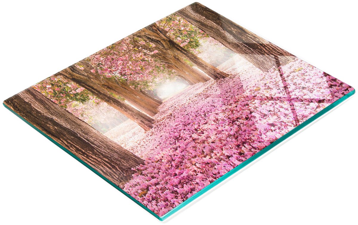 Keukenplank van gehard glas met afbeelding van roze boombloemen, 60x52 cm