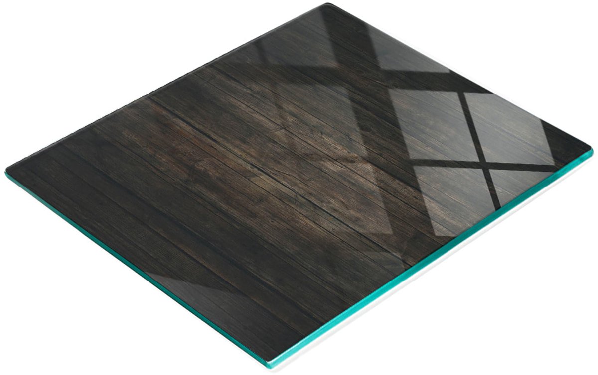 Keukenplank van gehard glas met afbeeldingen, houten planken, bruin, 60x52 cm