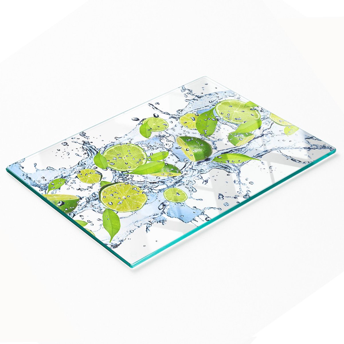 Decoratieve serveerplank van glas met afbeeldingen van limoenen en water, 80x52 cm