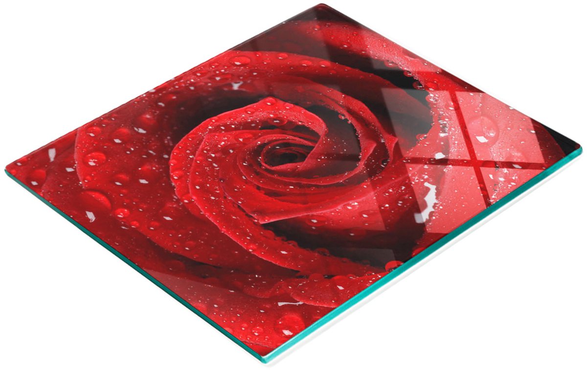 Multifunctionele decoratieve glazen snijplank voor in de keuken, rozenmotief, 60x52 cm