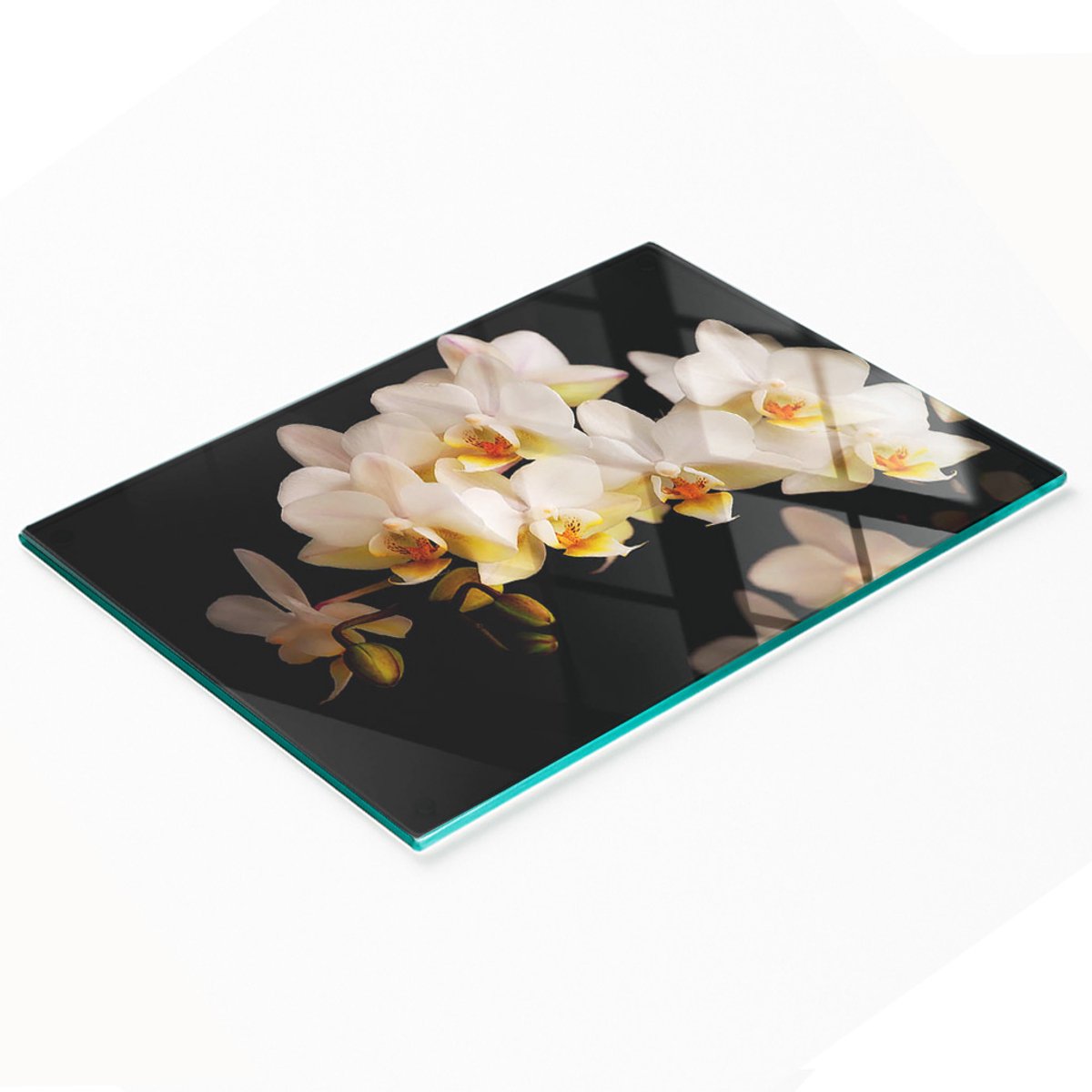 Glazen snijplank met decoratieve orchideeënprint, 80x52 cm