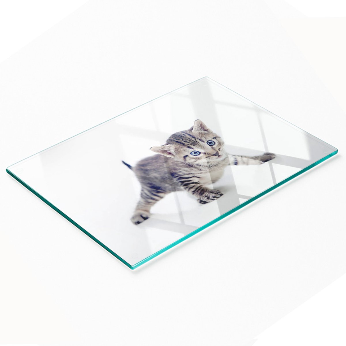 Decoratieve snijplank van gehard glas met kleine kat, 80x52 cm