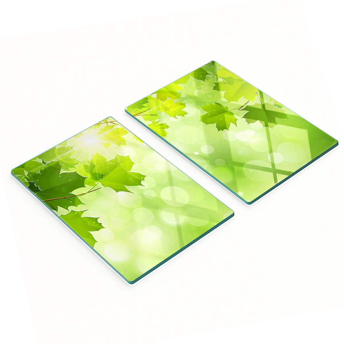 Set van 2 geharde glazen snijplanken met kastanjebladmotief, 2x40x52 cm