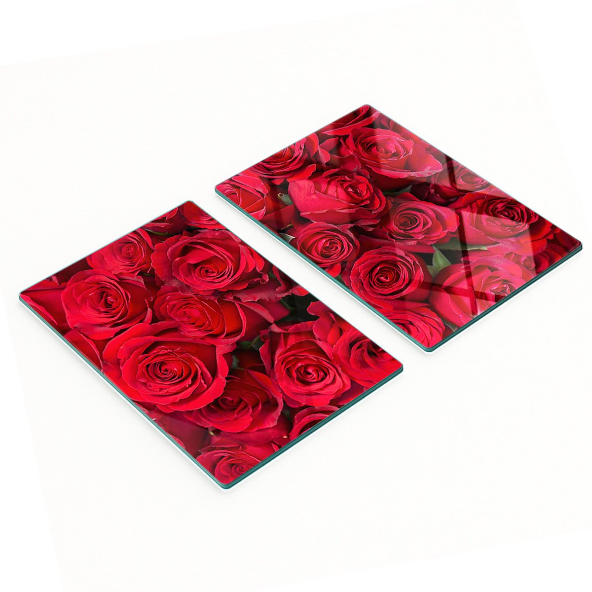 Decoratieve glazen snij- en serveerplanken met rode rozen, 2x40x52 cm