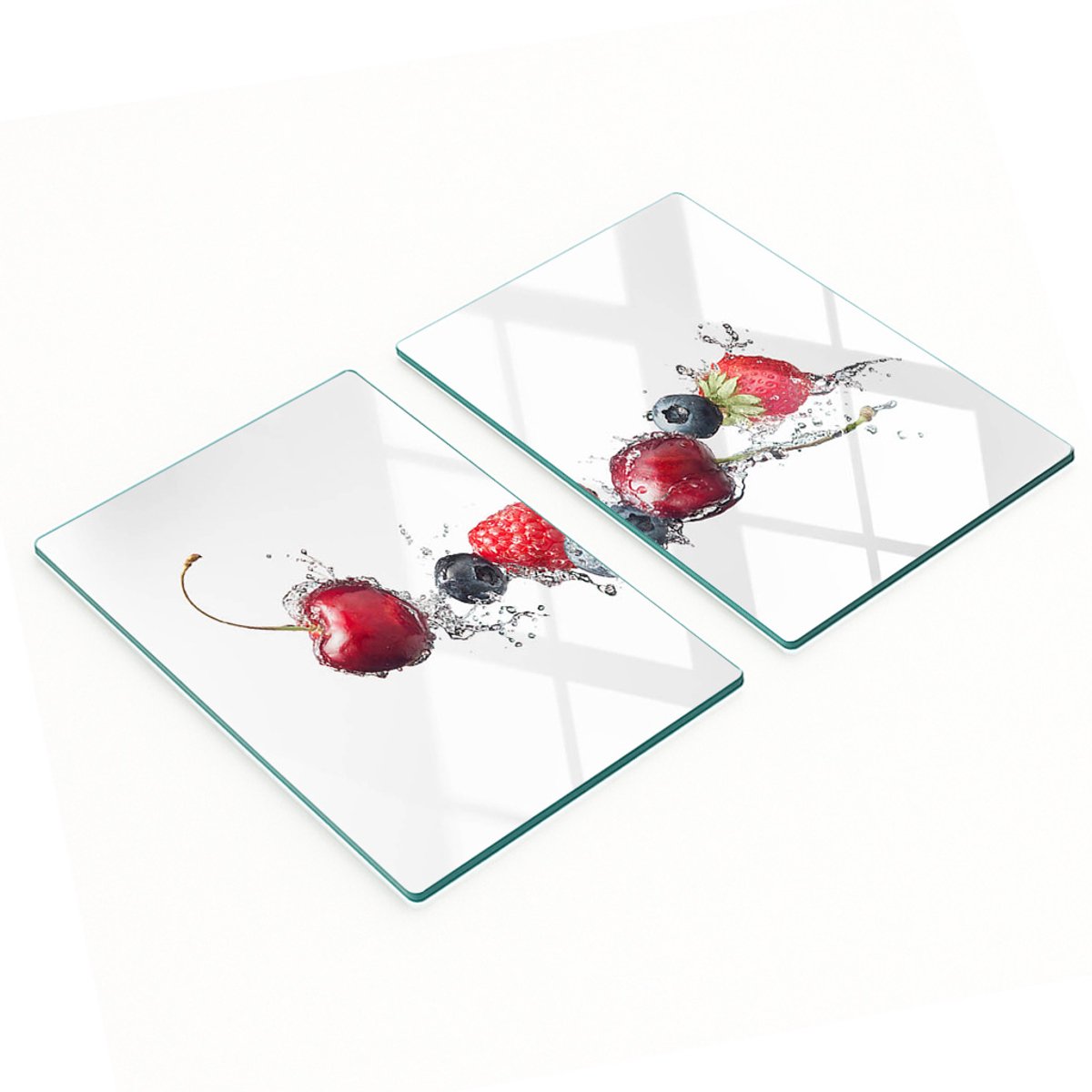 Keukenplanken van gehard glas met afbeeldingen, 2 stuks, bosvruchten, 2x40x52 cm