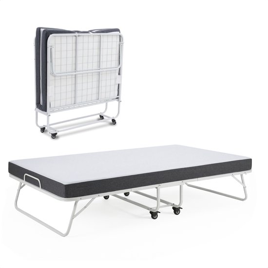 Lit d'appoint 120×200 avec Matras - Lit Pliant - Luxe - Jusqu'à 250 kg - Blanc - Bodo