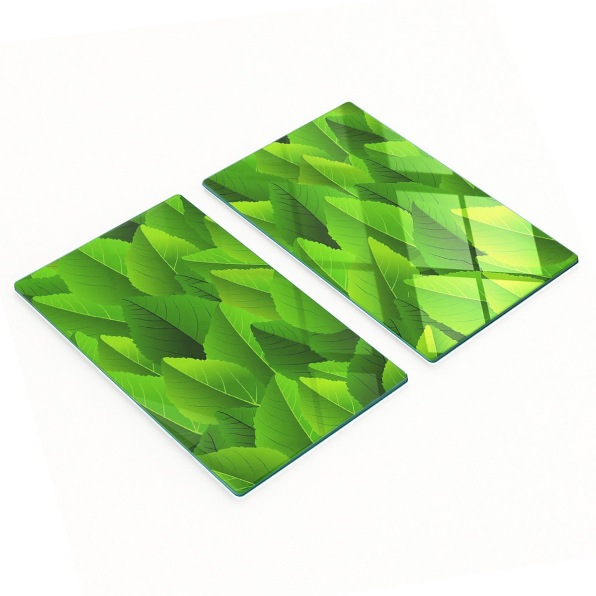 Decoratieve glazen snij- en serveerplanken met groene bladeren, 2x30x52 cm