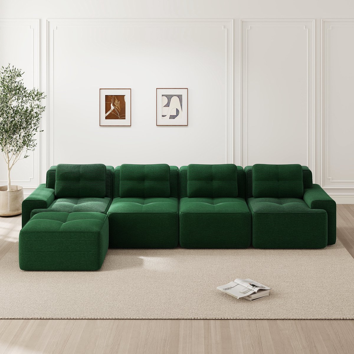 MODFU Modulaire Bank - Diepe Zitting En Antislip - Minimalistisch - Woonkamer - Ribstof -