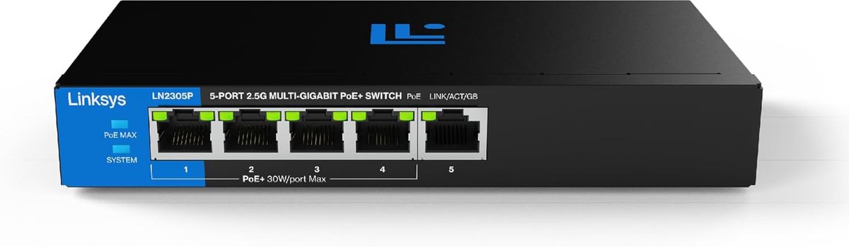 5-Poort 2.5G Multi-Gigabit PoE+ Switch - Stille, Uitbreidbare Netwerk Switch voor Thuis en Kantoor