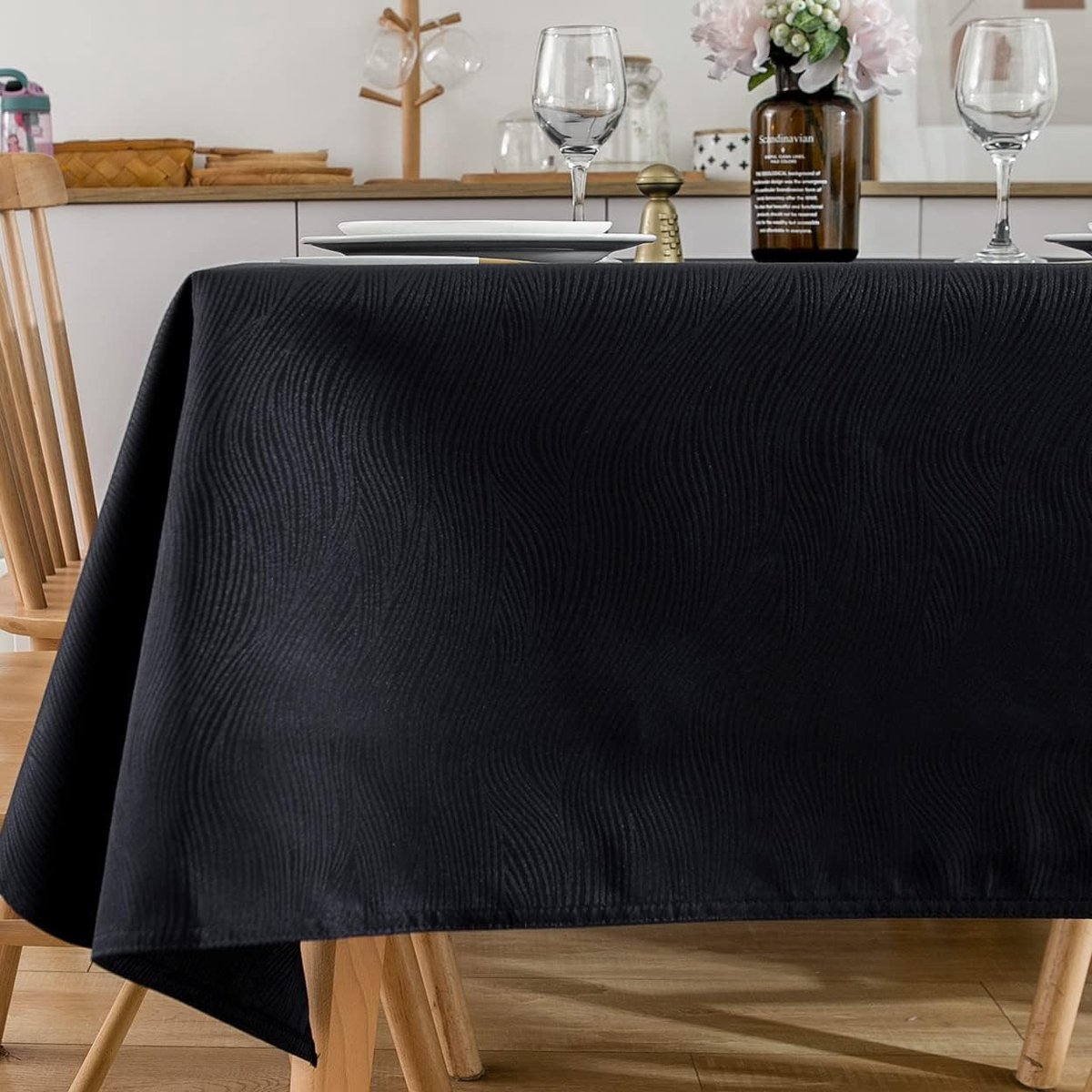 Waterbestendig Jacquard Tafelkleed Rechthoekig Zwaar Gewicht Zwart