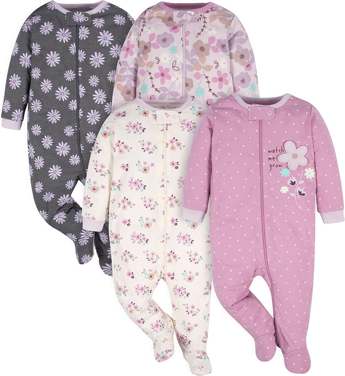 Babymeisje Slaappakje Romper 4-Pack - Maat 3-6 Maanden - Lavender Print